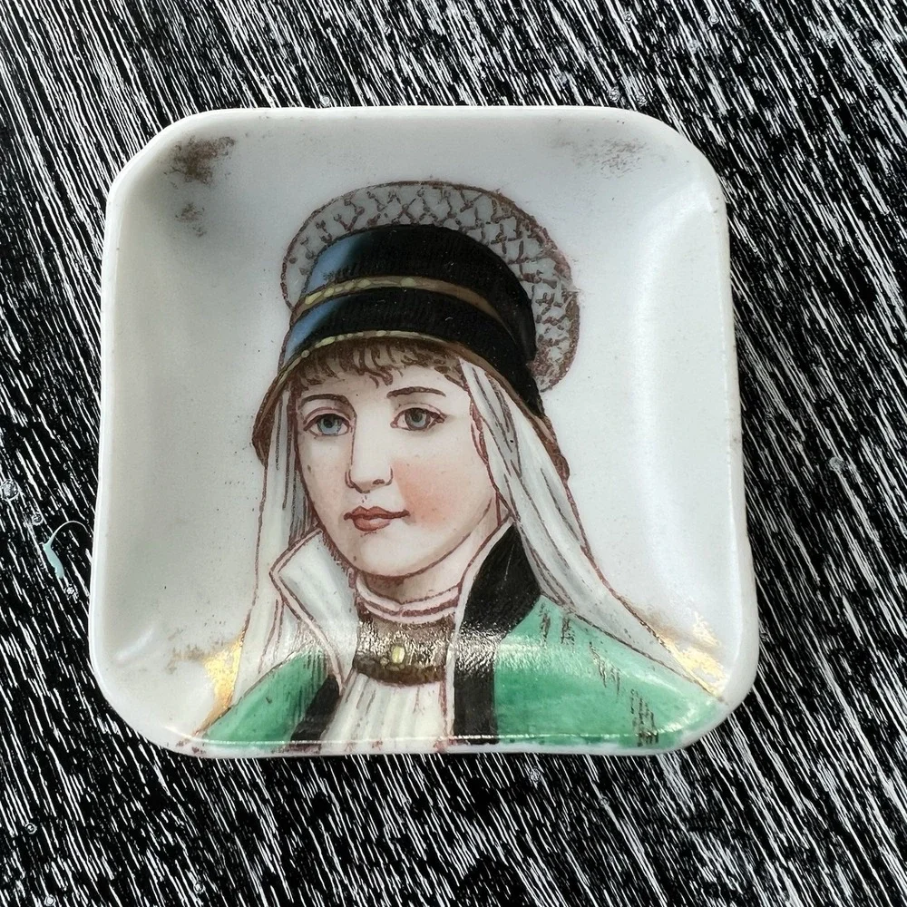 Lot Of 4 Antique Victorian‎ Butter Pats-Hand Painted Portrait Lady Ladies 1900's